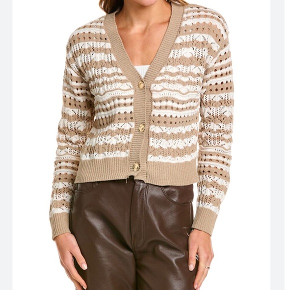 New LAUNDRY by Shelli Segal Crochet Cropped Cardigan Sweater Cream Beige X-Large - Picture 1 of 9